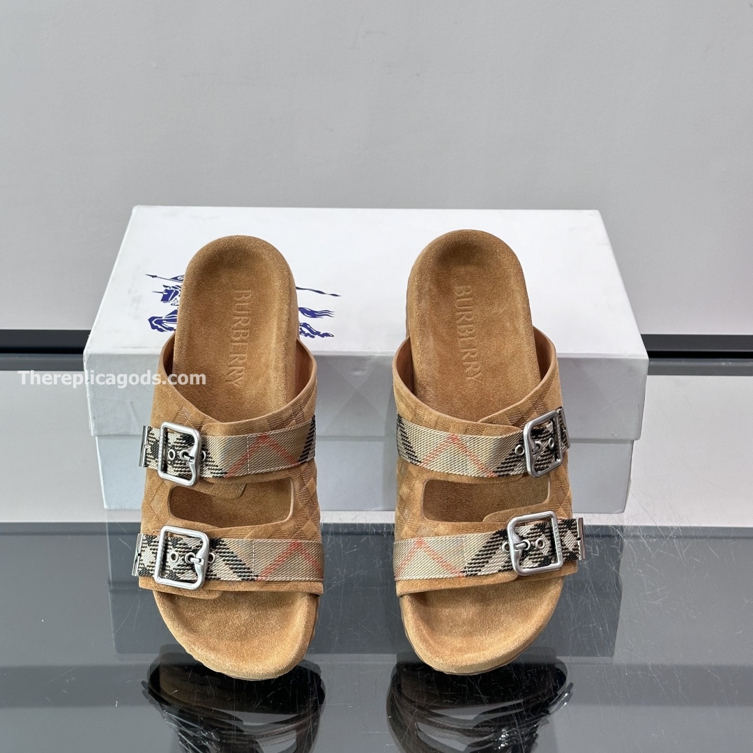 CHECK SUEDE URCHIN SANDALS IN BROWN - BBRS7