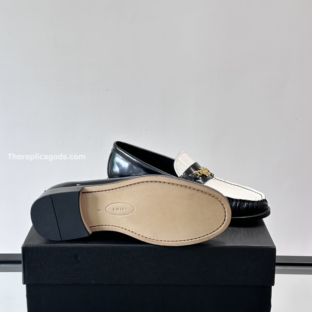 MA CHAIN LEATHER LOAFERS IN BLACK AND WHITE - RI97
