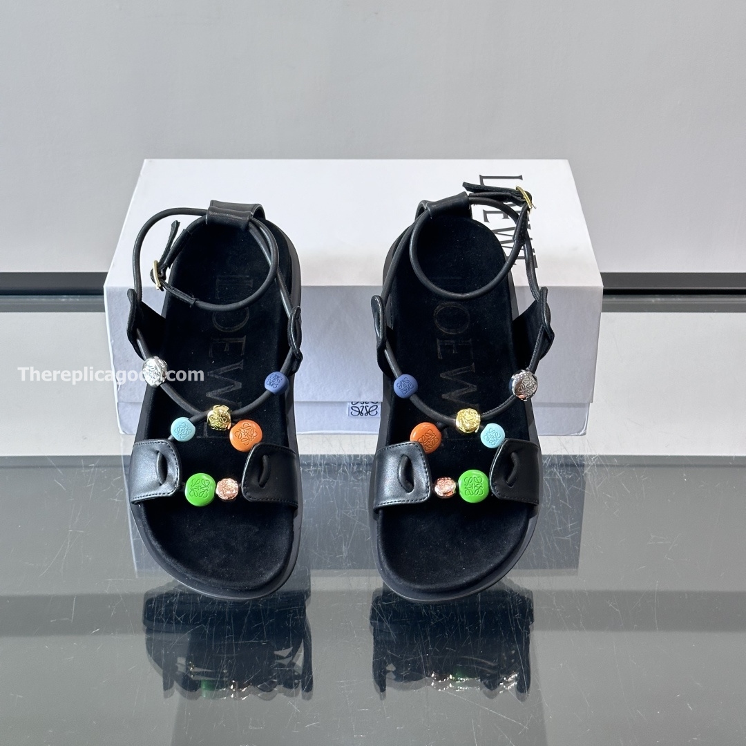 PEBBLE BEADS FUSSBETT SANDALS BLACK NAPPA LAMBSKIN