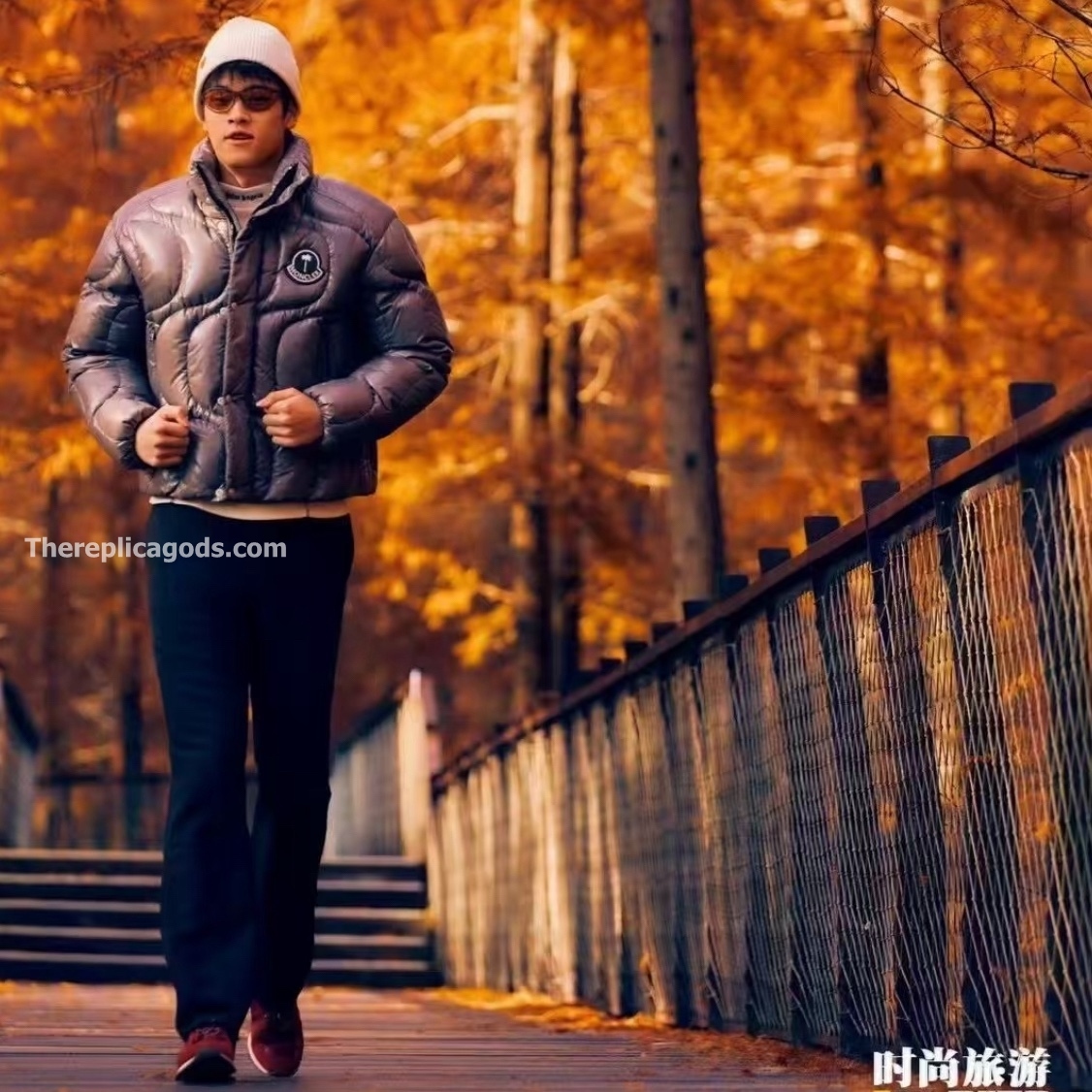 X PALM ANGELS HAUNANI NYLON DOWN JACKET IN BROWN