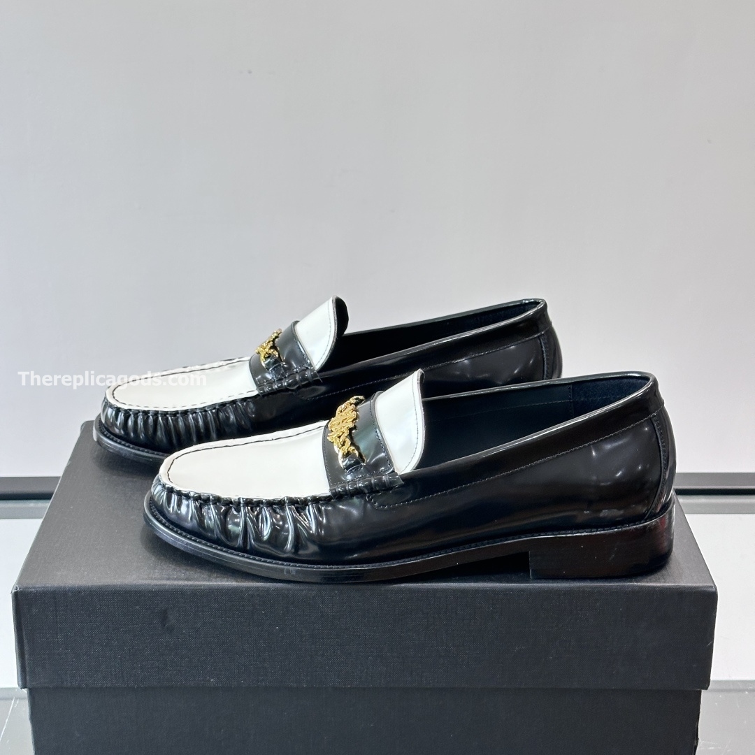 MA CHAIN LEATHER LOAFERS IN BLACK AND WHITE - RI97