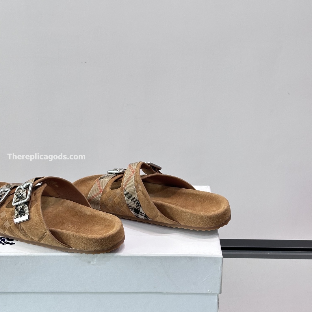 CHECK SUEDE URCHIN SANDALS IN BROWN - BBRS7