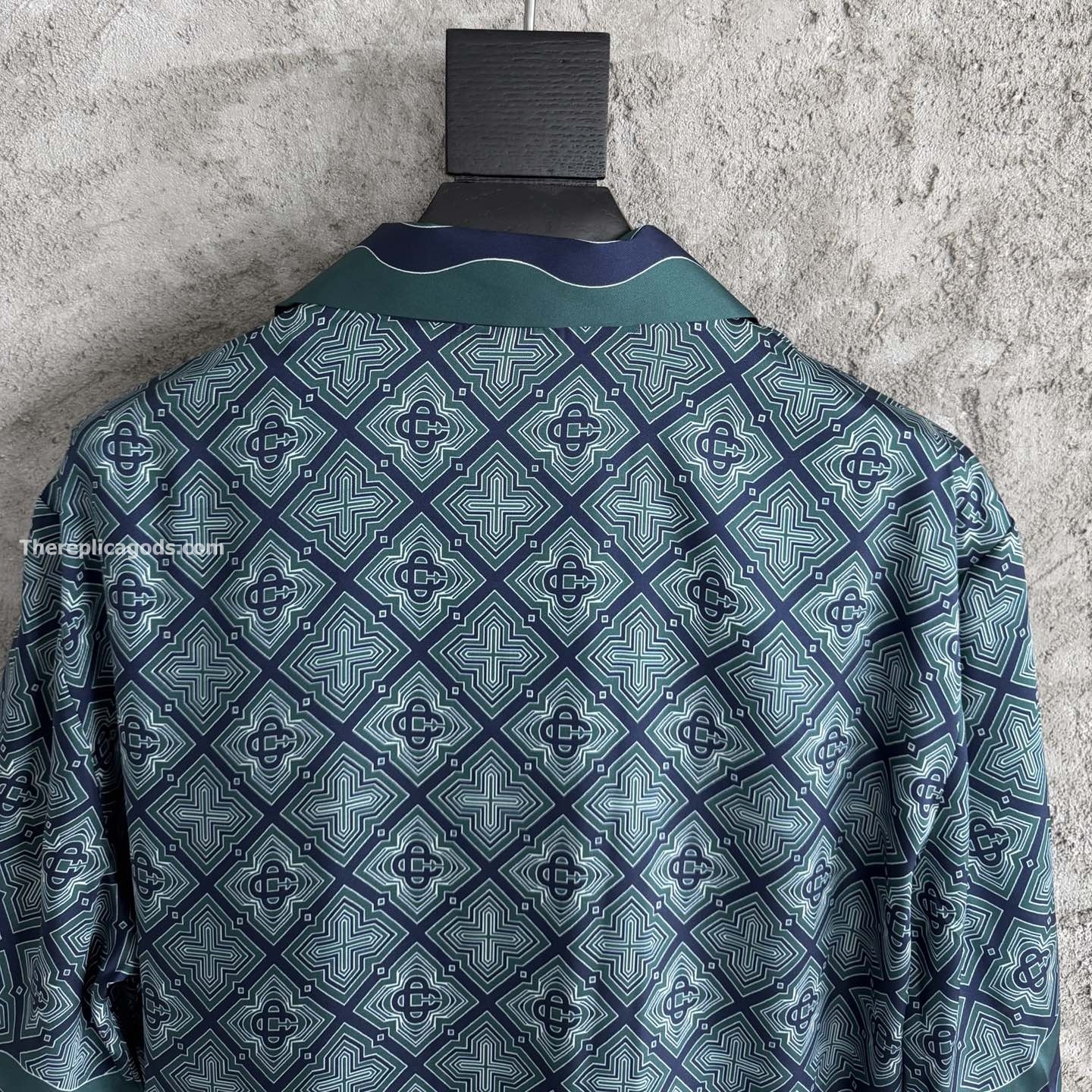 DARK GREEN RADIATING MONOGRAM SHORT SLEEVE SILK SHIRT - SH536