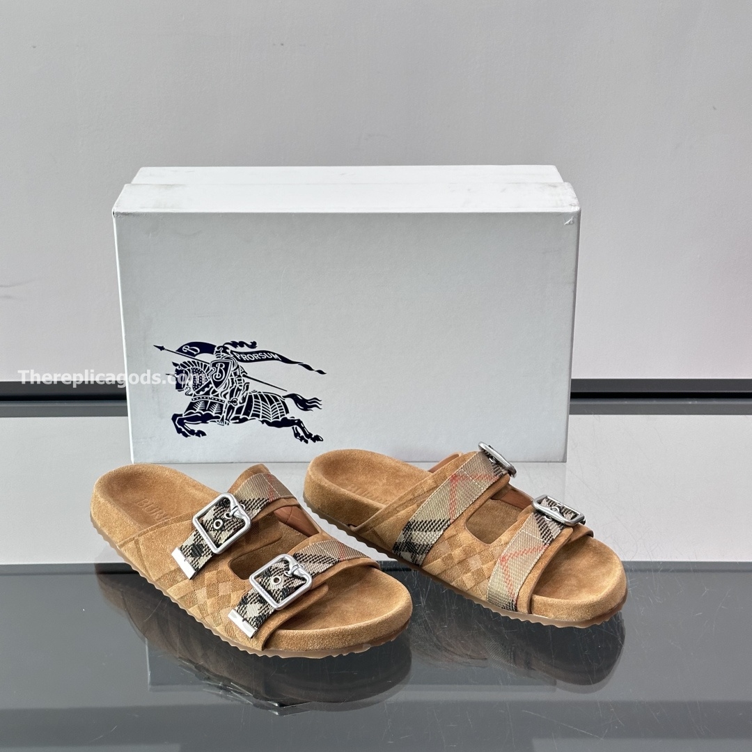 CHECK SUEDE URCHIN SANDALS IN BROWN - BBRS7