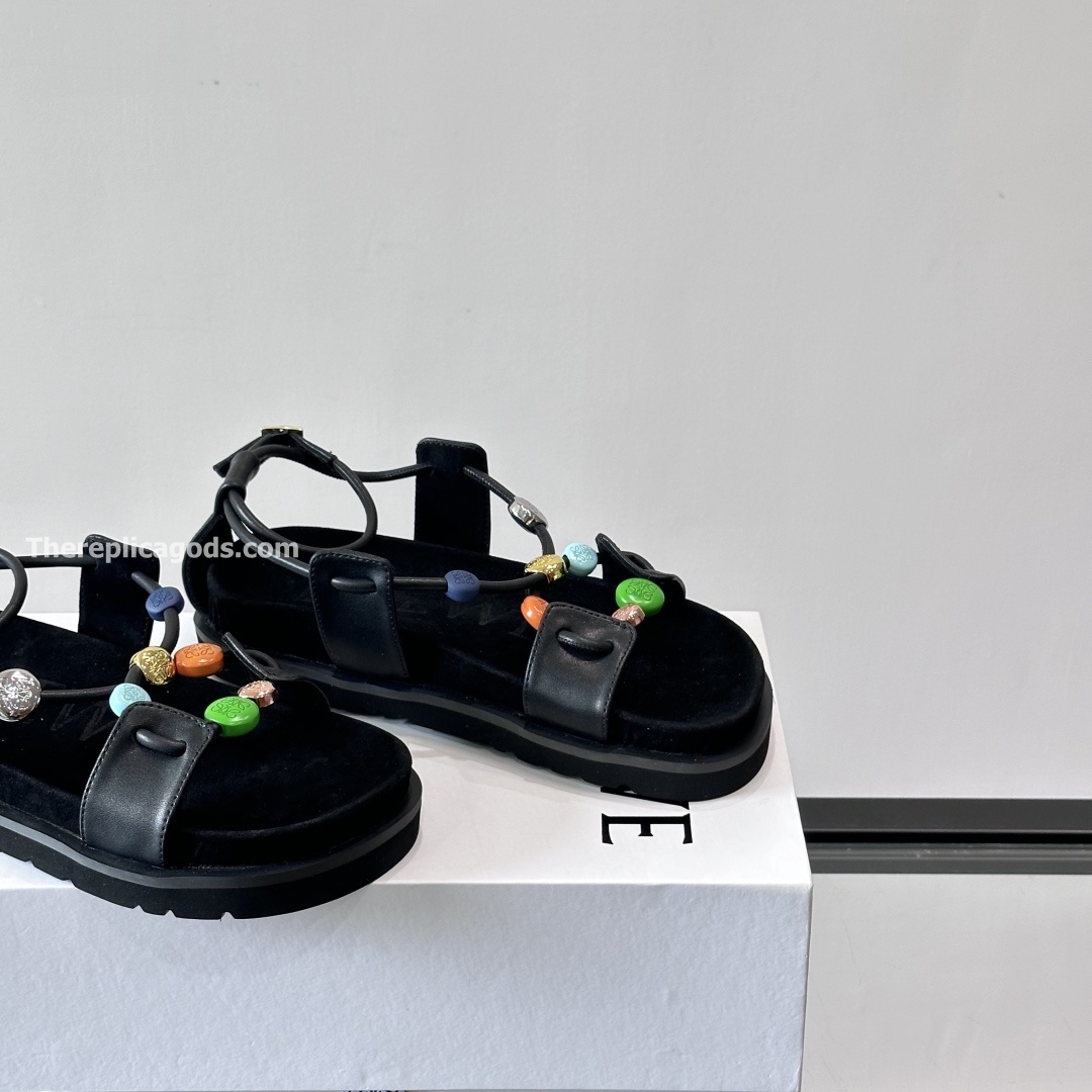 PEBBLE BEADS FUSSBETT SANDALS BLACK NAPPA LAMBSKIN