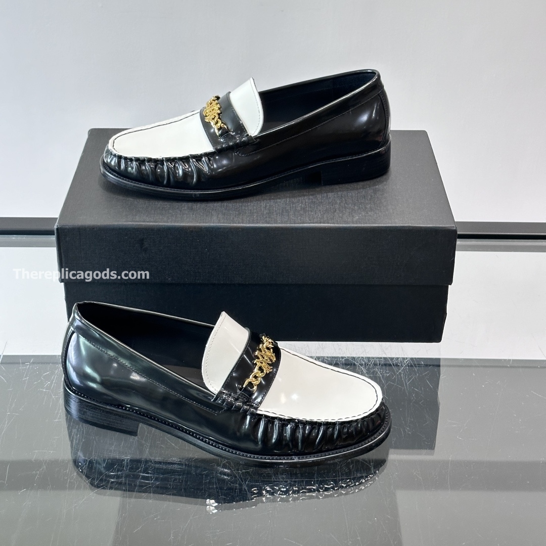 MA CHAIN LEATHER LOAFERS IN BLACK AND WHITE - RI97