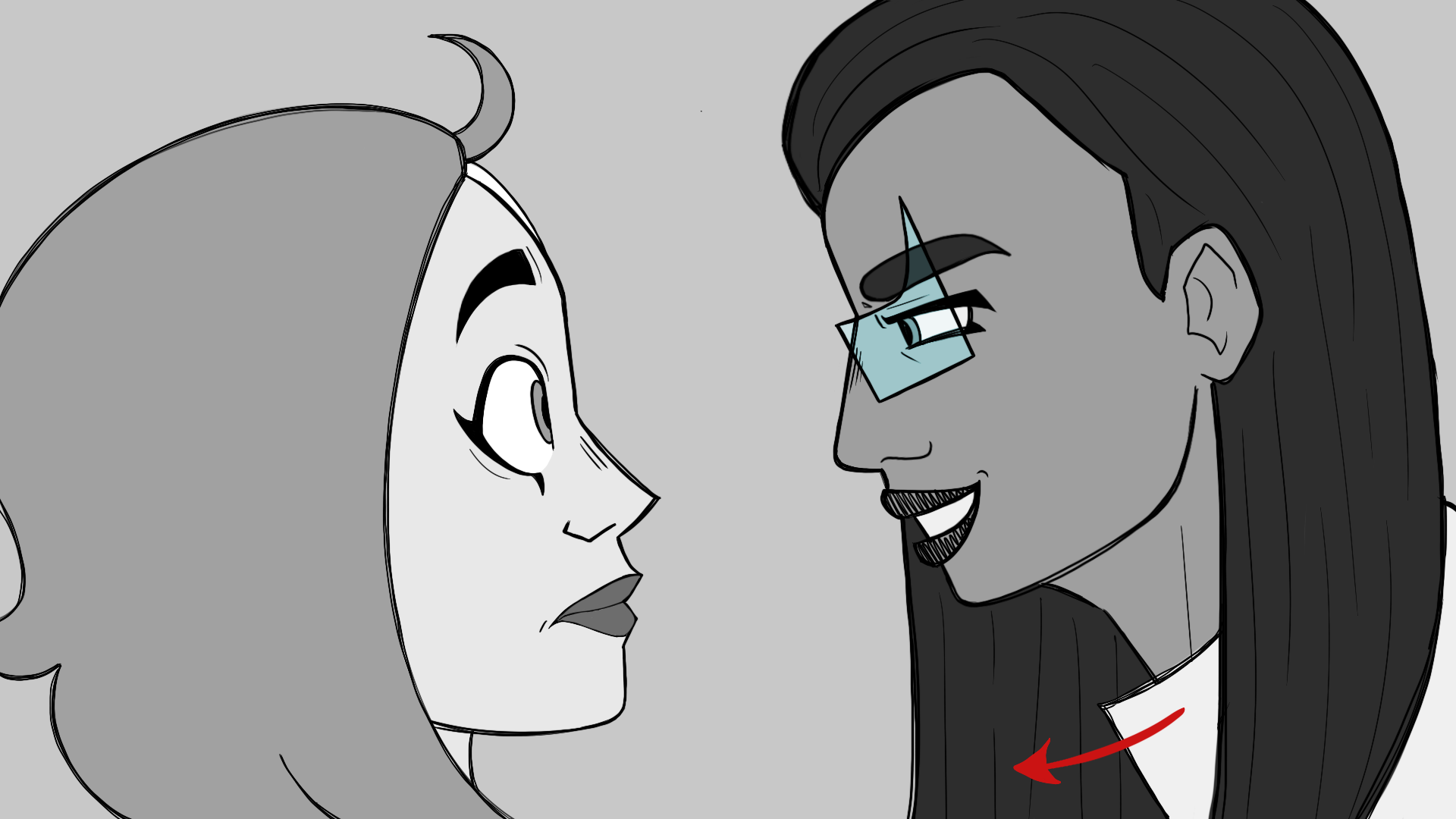 Storyboard preview 2. Close up of Emma as Zirconia gets close to her face.