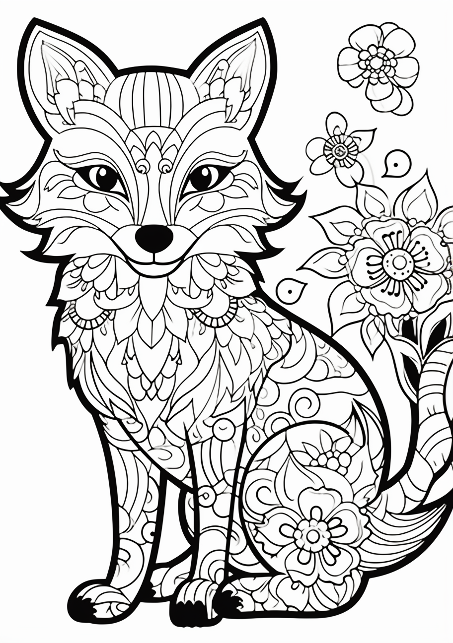 Fox Portrayed in Floral Designs - Printable Coloring Page - Image Chest ...