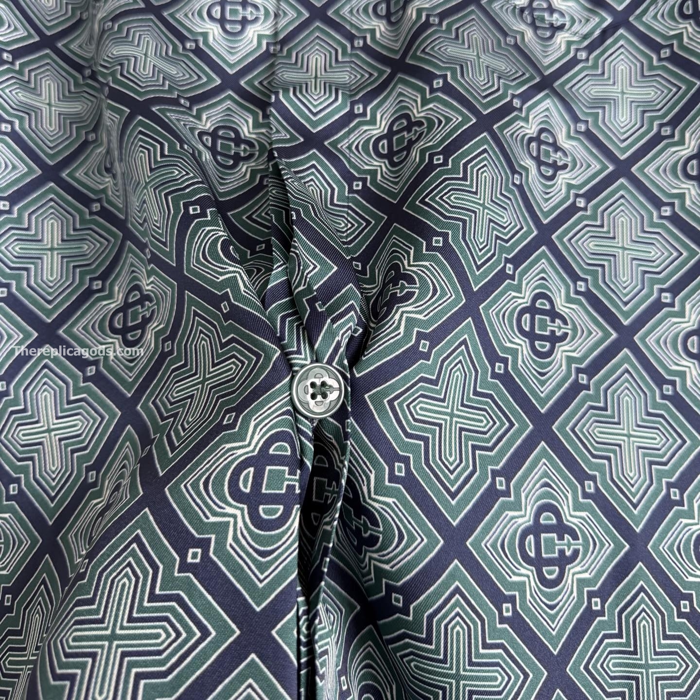 DARK GREEN RADIATING MONOGRAM SHORT SLEEVE SILK SHIRT - SH536