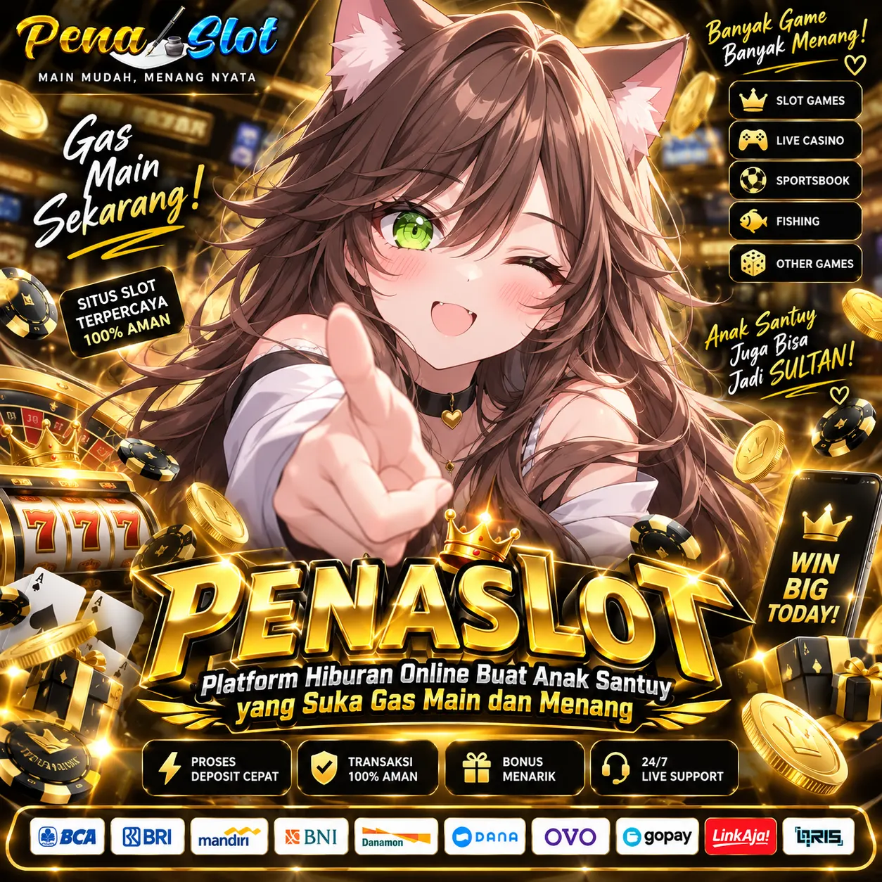 Thumbnail 1 of 3, Poster, PENASLOT Platform Hiburan Online Buat Anak Santuy yang Suka Gas Main dan Menang designed and sold by PENASLOT.
