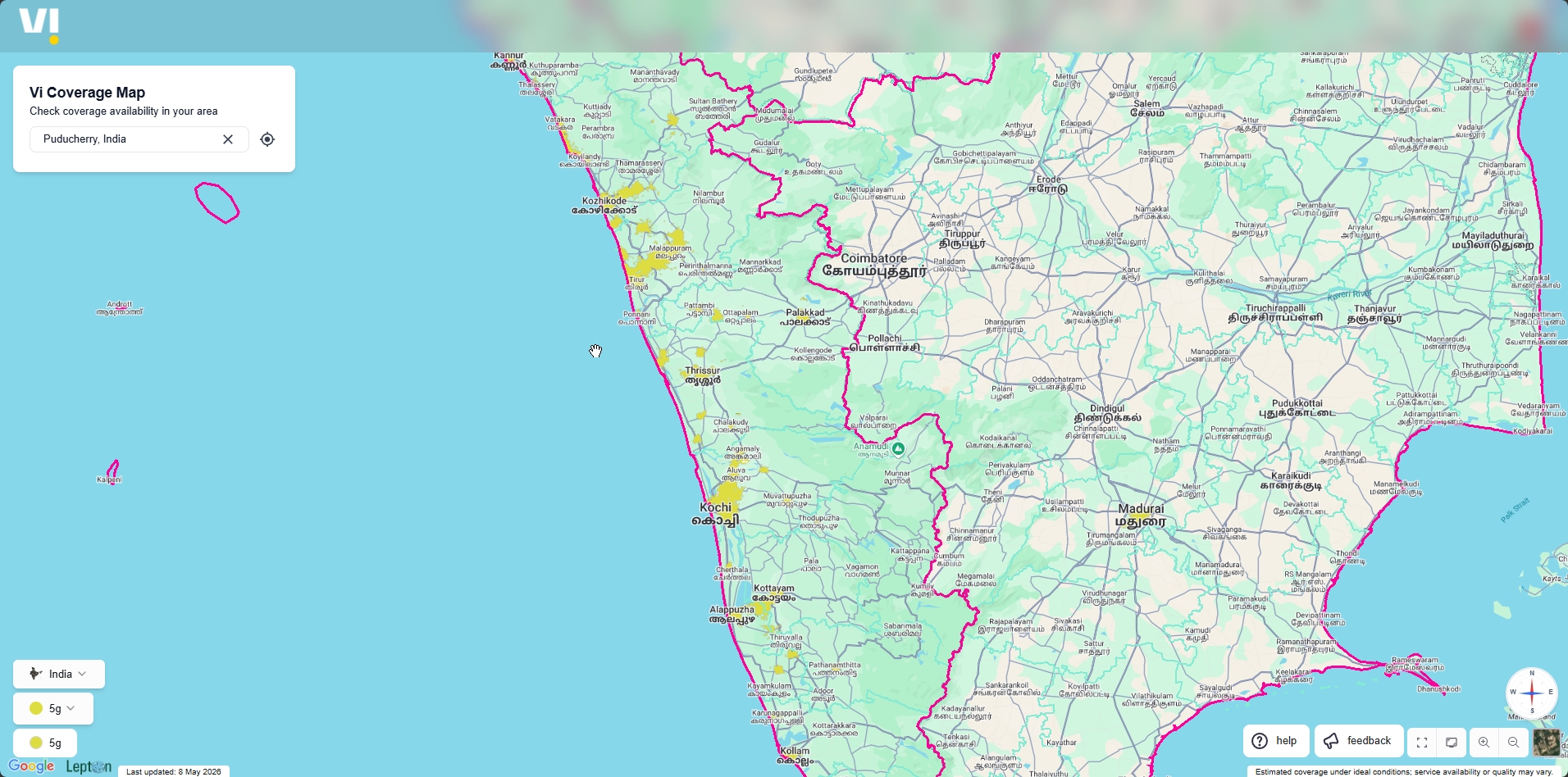 Vi Coverage Vi Coverage Map updated May 8th 2026 - India Broadband Forum