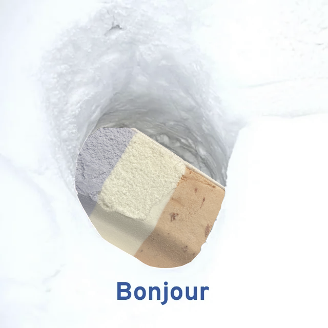 French icecream in a polar bear cave subtitled &quot;Bonjour&quot;