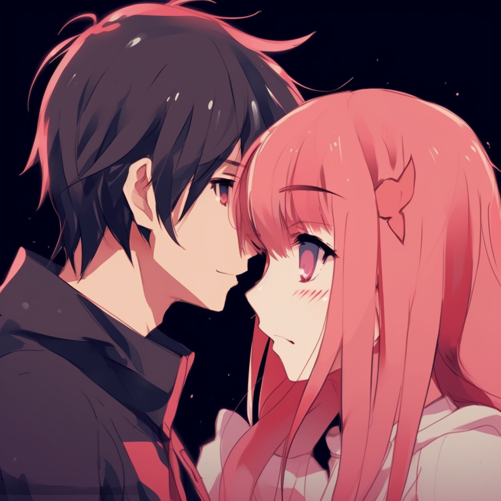 Image For Post | Zero Two and Hiro staring at each other, strong bond illustrated through shared gaze, vibrant hues. anime matching pfp couple ideas - [Anime Matching Pfp Couple](https://hero.page/pfp/anime-matching-pfp-couple)