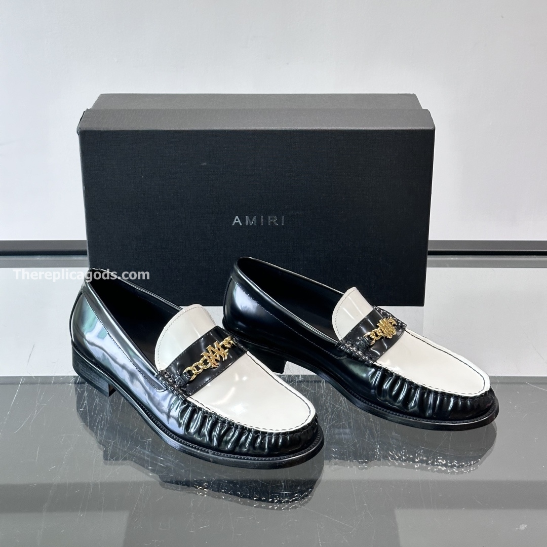 MA CHAIN LEATHER LOAFERS IN BLACK AND WHITE - RI97