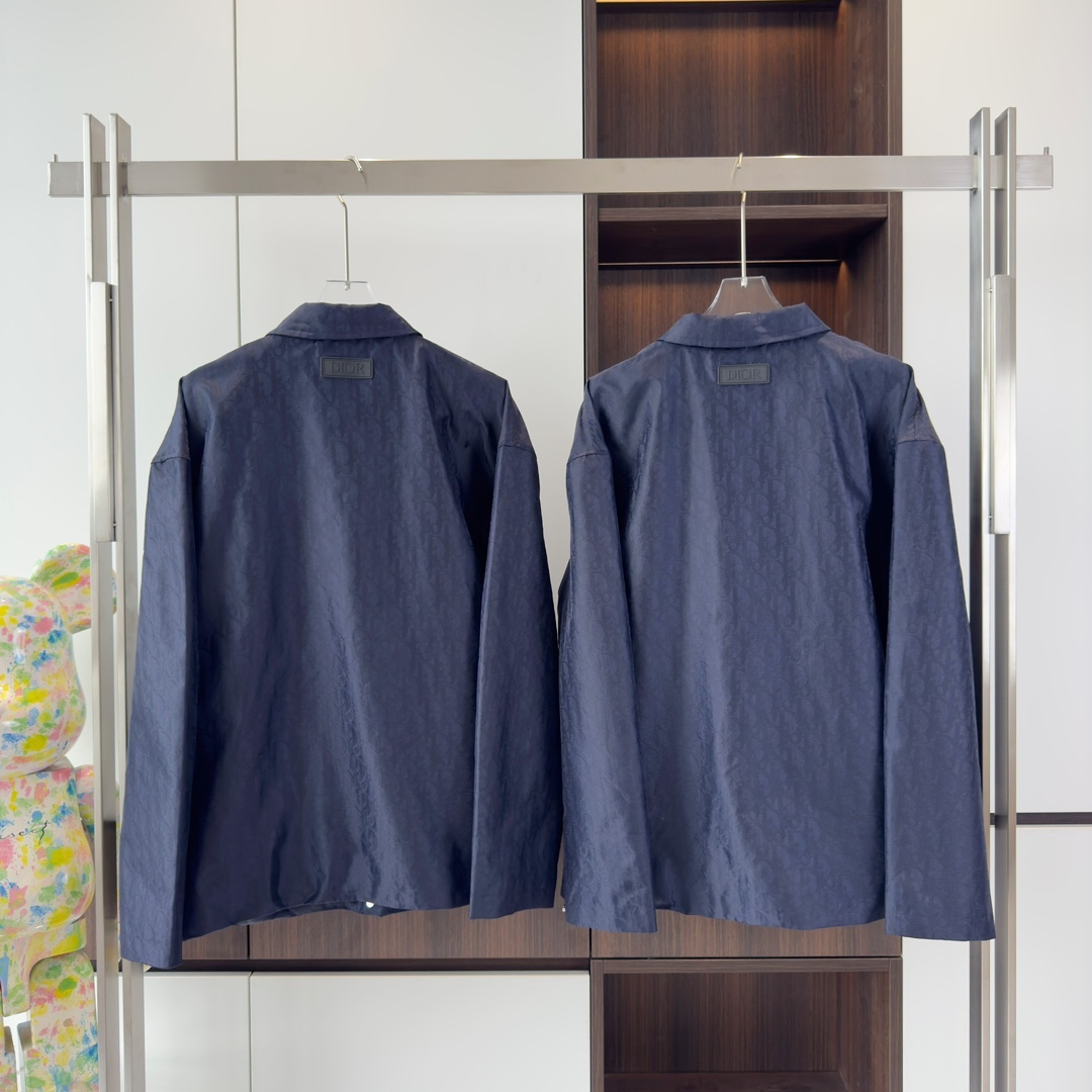 OBLIQUE BLOUSON JACKET BLUE TECHNICAL JACQUARD - SH358