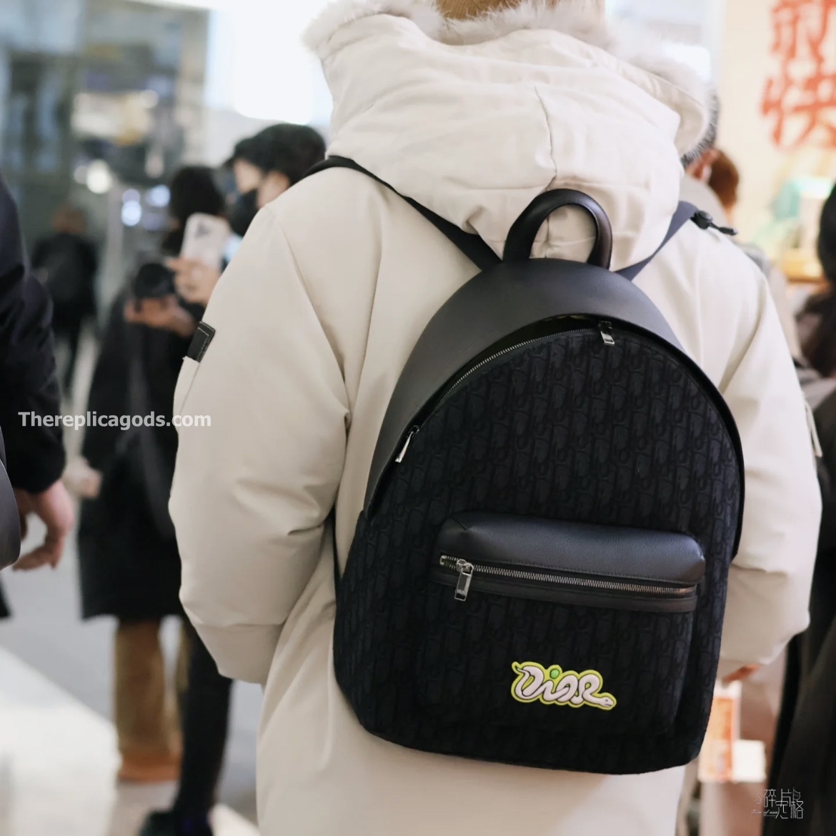 AND KAWS RIDER 2.0 ZIPPED BACKPACK BLACK GRAINED CALFSKIN AND OBLIQUE JACQUARD