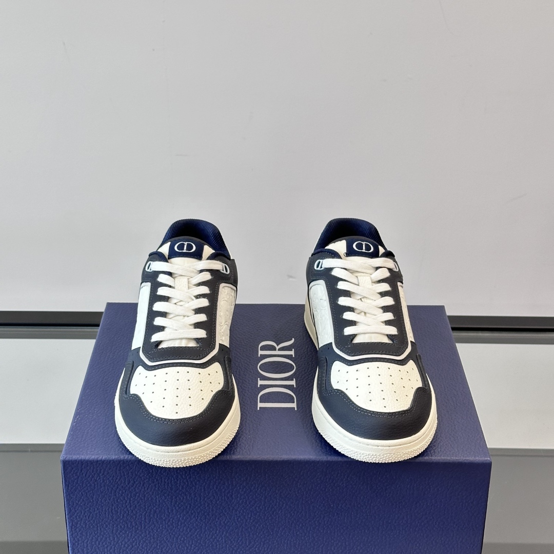 B27 UPTOWN LOW-TOP SNEAKERS NAVY BLUE AND WHITE GRAINED CALFSKIN WITH WHITE GRAVITY LEATHER - CD411