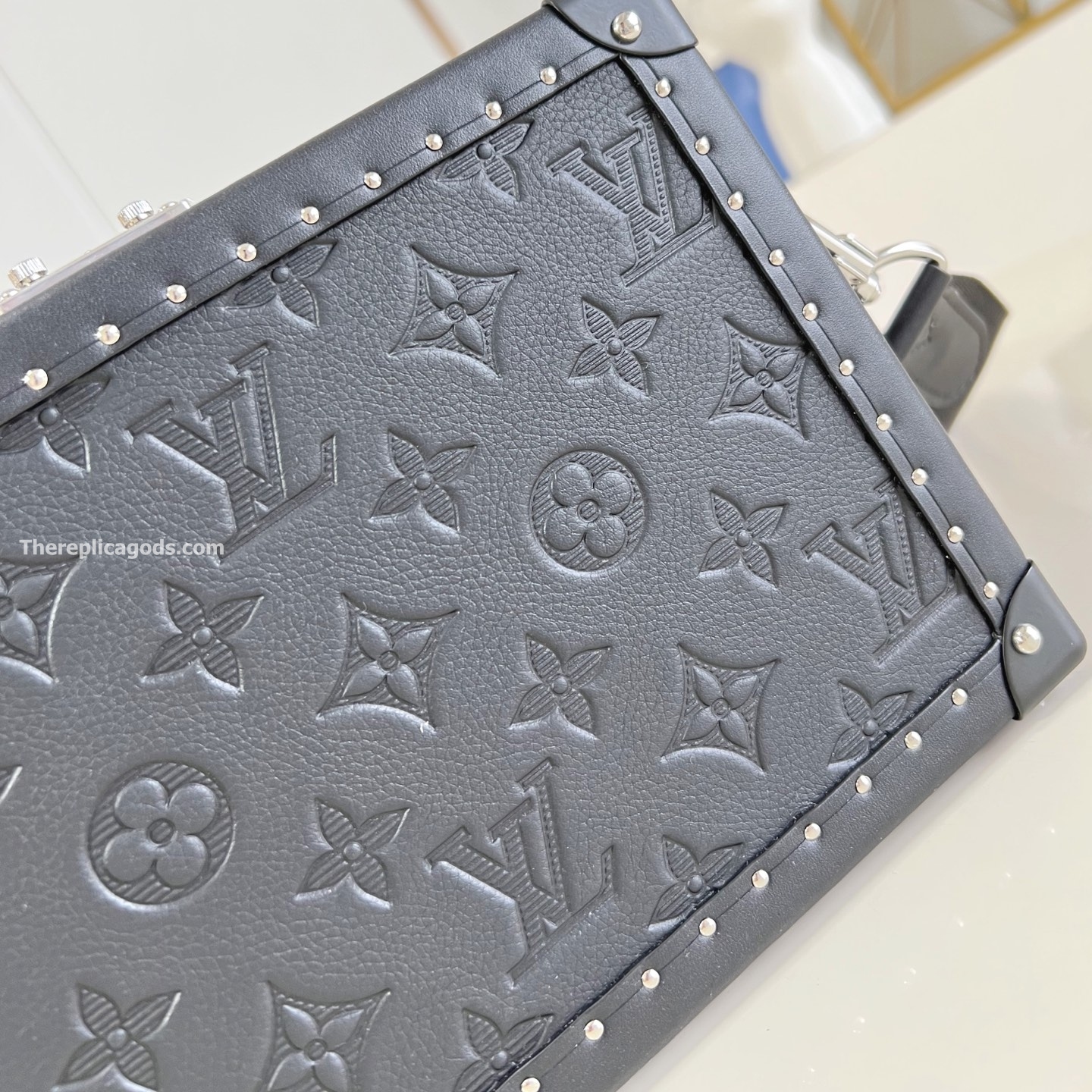 CLUTCH BOX BLACK MONOGRAM SHADOW COWHIDE LEATHER M12876