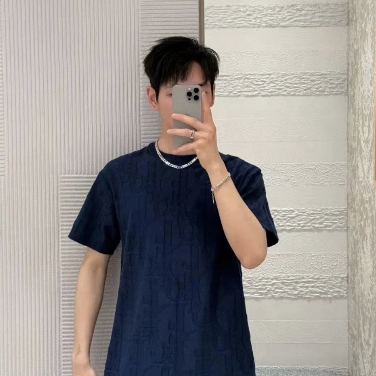 OBLIQUE T-SHIRT, RELAXED FIT DEEP BLUE COTTON JERSEY - TP571