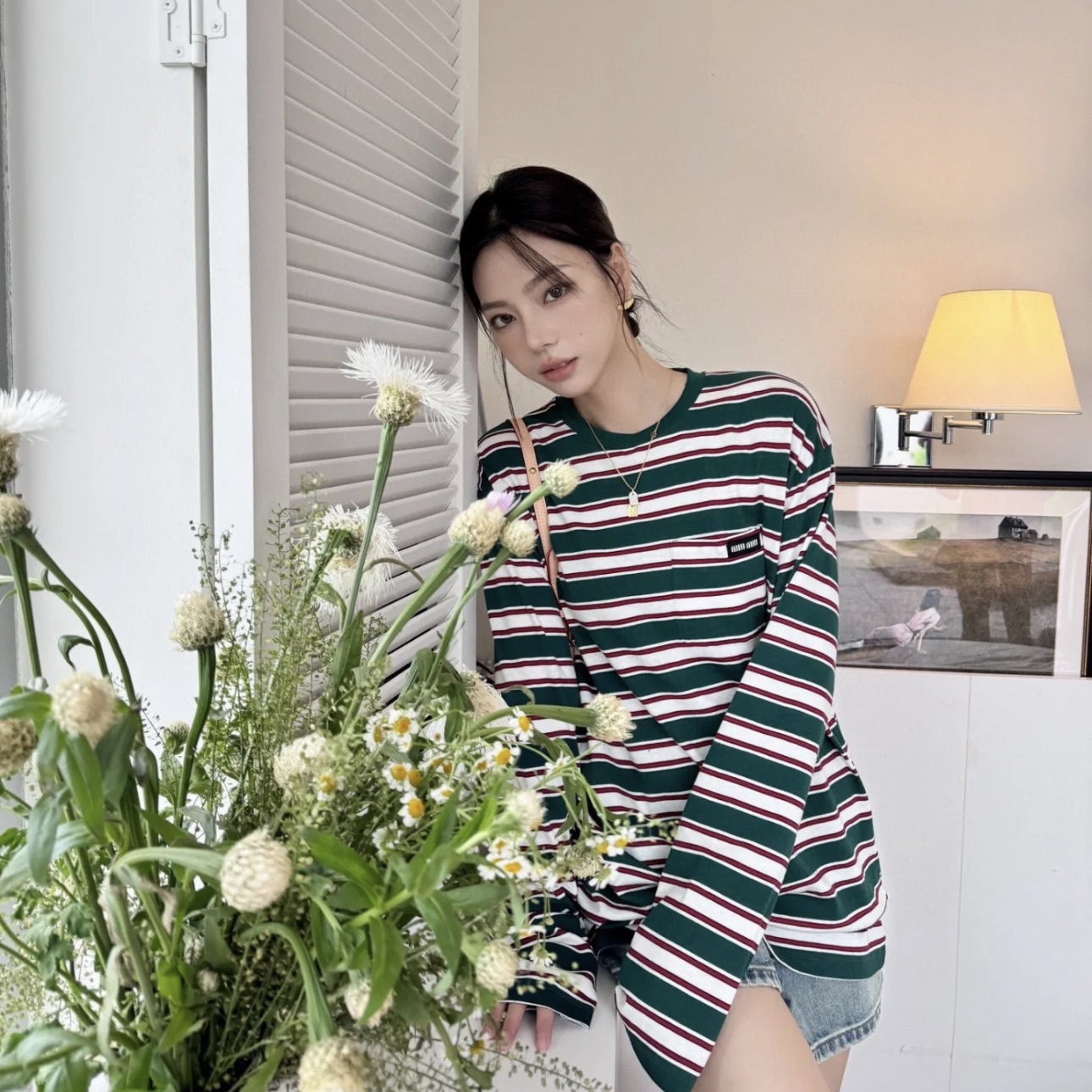 LONG-SLEEVED COTTON JERSEY T-SHIRT IN GREEN - SK592