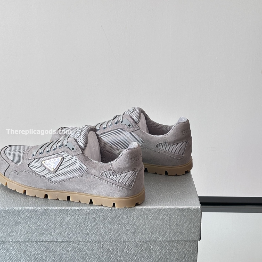 TRAIL MESH FABRIC AND SUEDE SNEAKERS IN GREY - PD228