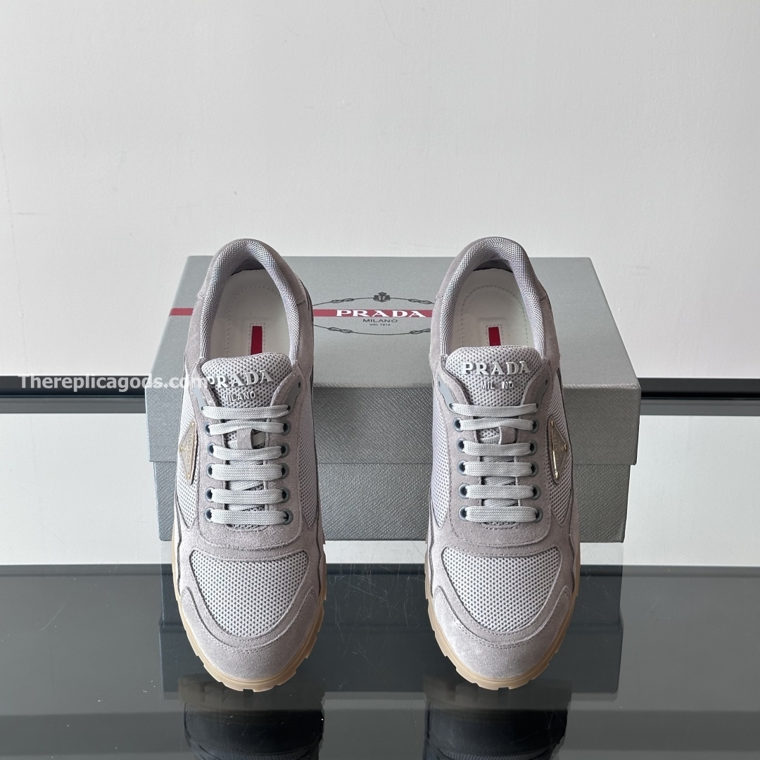 TRAIL MESH FABRIC AND SUEDE SNEAKERS IN GREY - PD228
