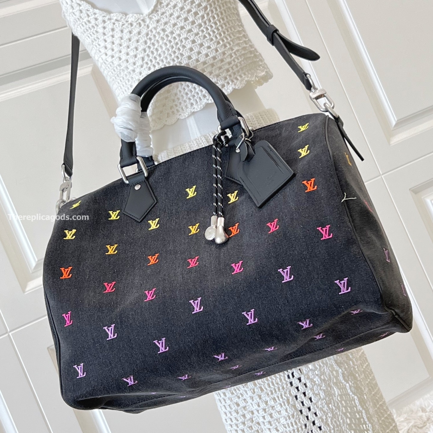 SPEEDY 40 BANDOULIERE GRADIENT ORANGE LV BLASON DENIM M14136