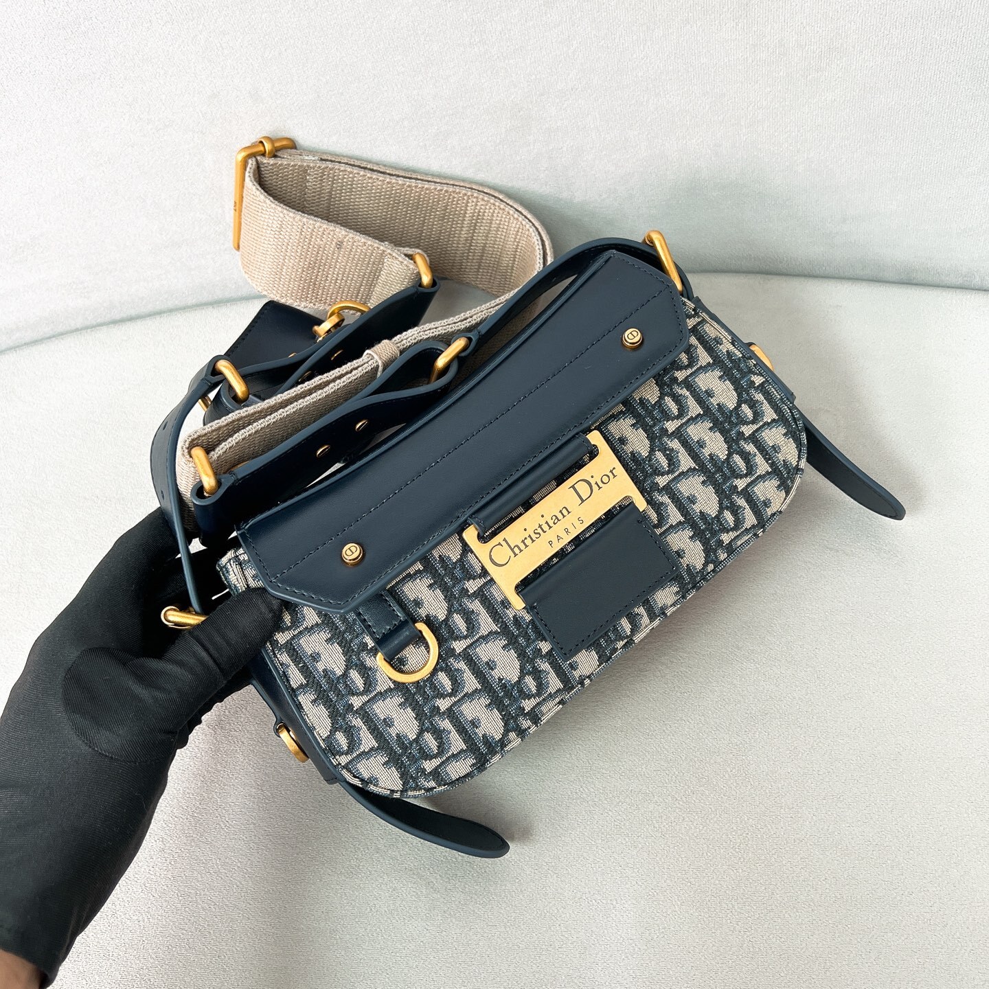 SMALL STREETCHIC BAG BLUE OBLIQUE JACQUARD AND SMOOTH CALFSKIN