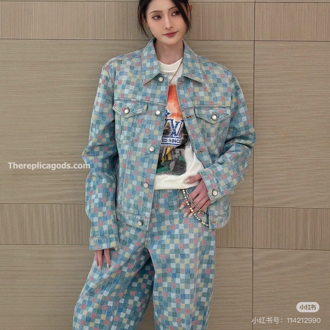 DAMIER DENIM WIDE-LEG PANTS IN MULTICOLOR - TP602