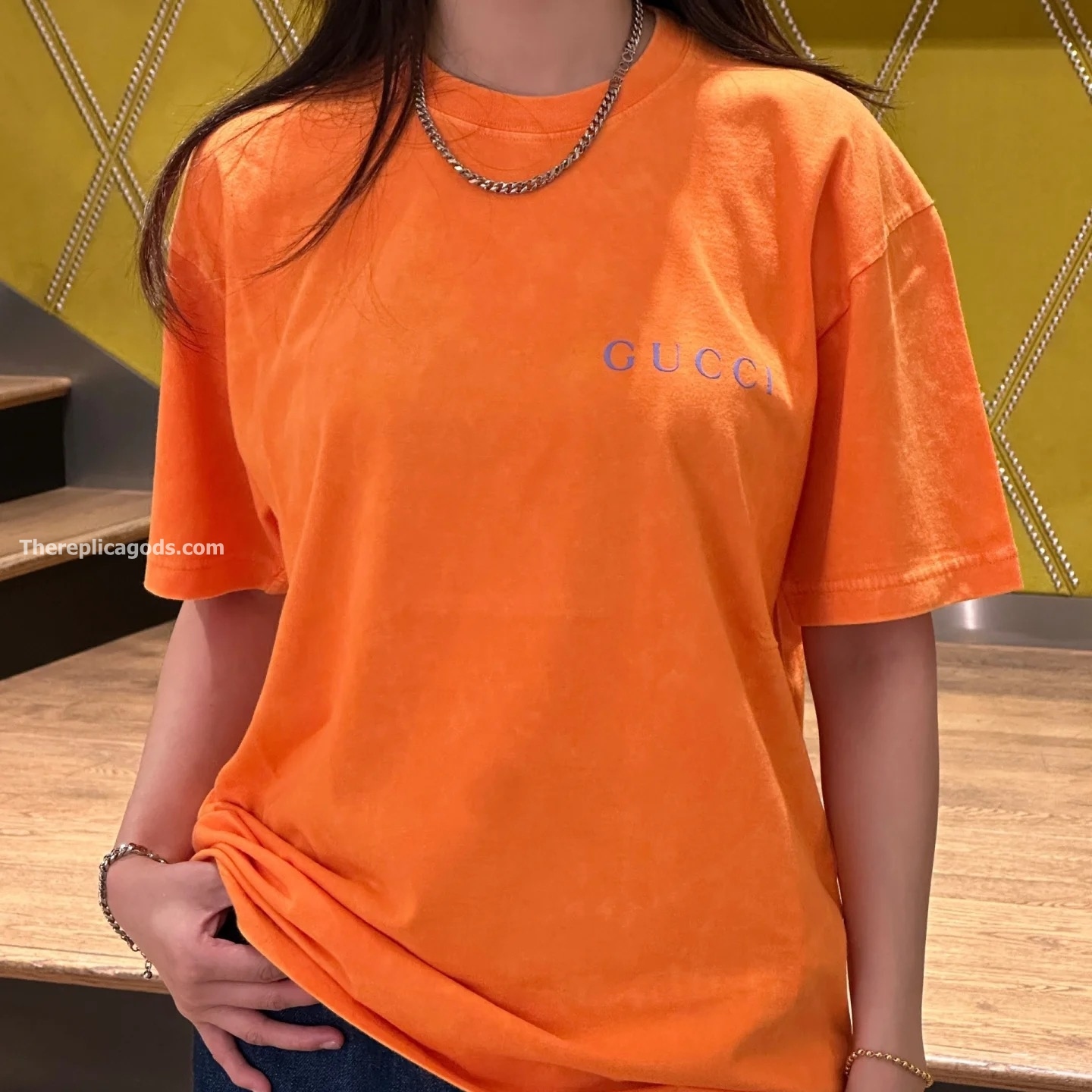PRINTED COTTON JERSEY T-SHIRT IN ORANGE - TP610