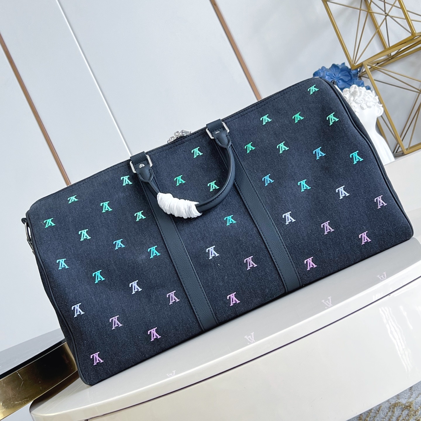 KEEPALL BANDOULIERE 50 BAG BLACK BLASON DENIM M13966