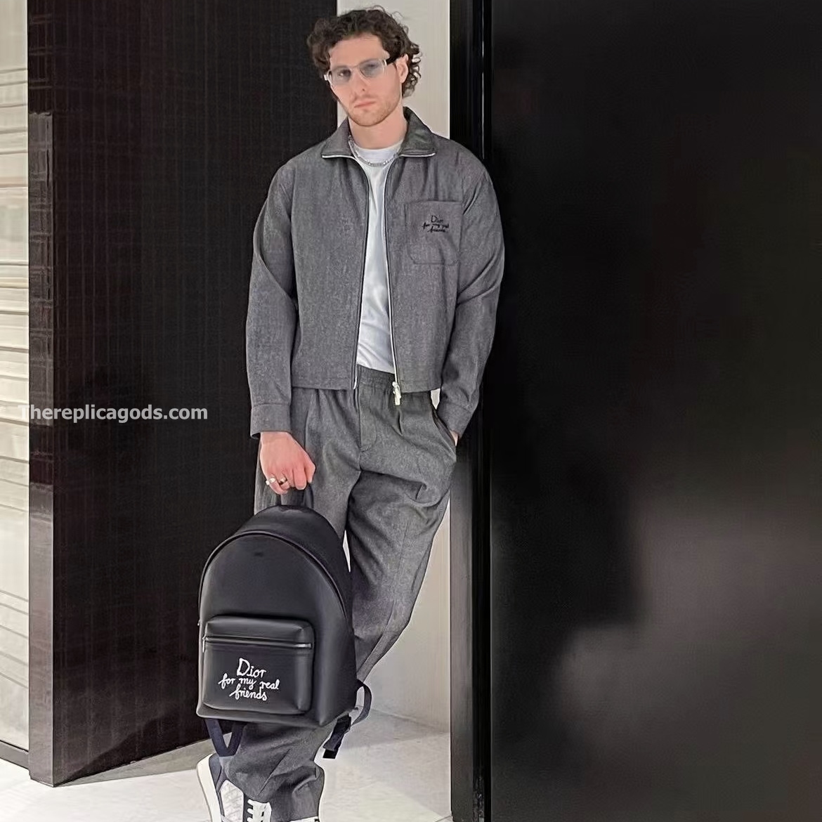 AND HYLTON NEL RIDER ZIPPED BACKPACK NAVY BLUE GRAINED