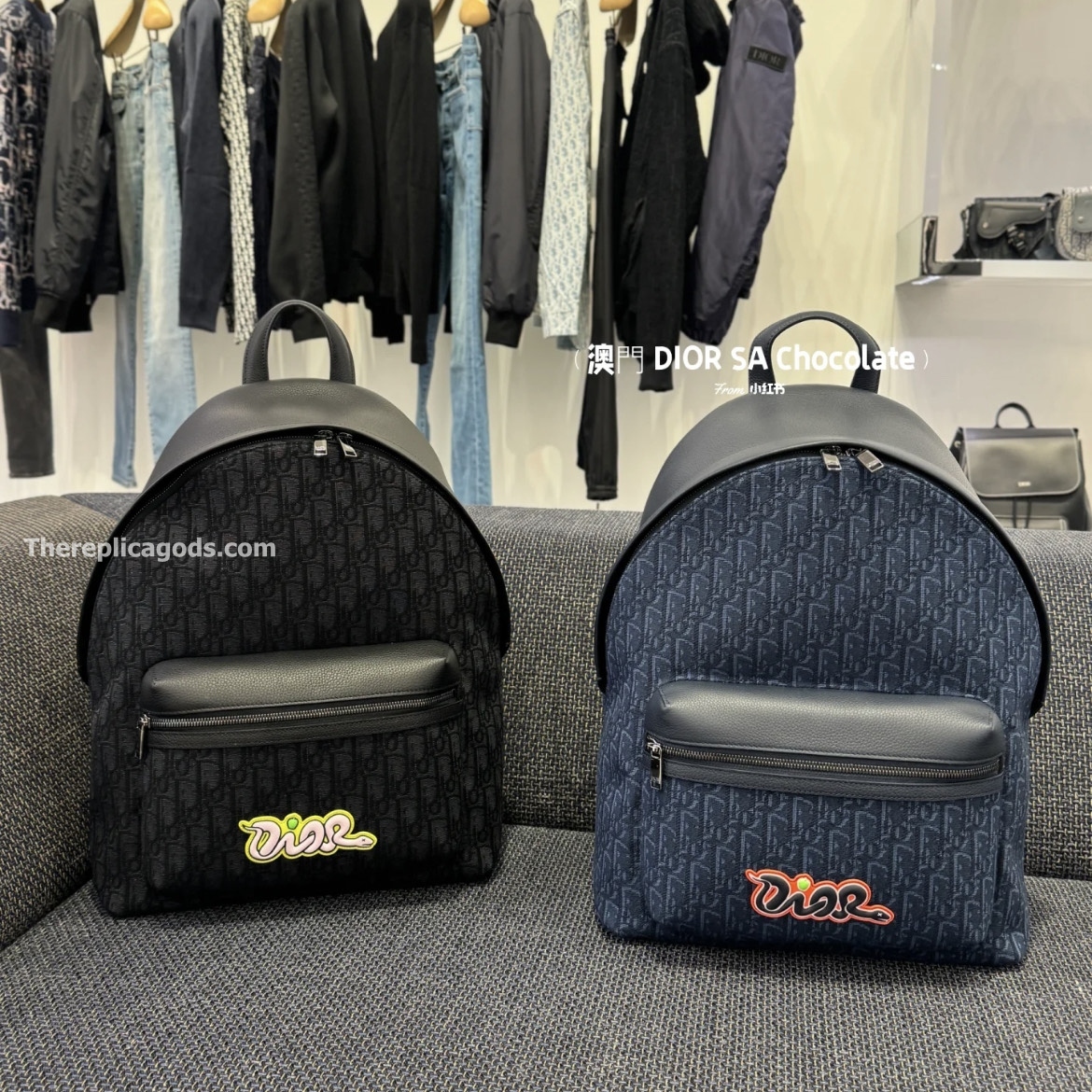 AND KAWS RIDER 2.0 ZIPPED BACKPACK BLACK GRAINED CALFSKIN AND OBLIQUE JACQUARD