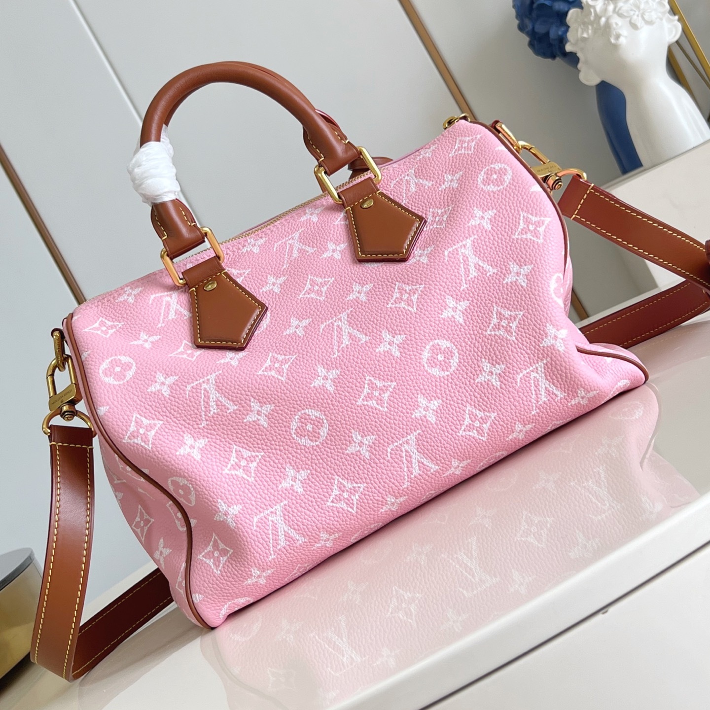 LV SPEEDY P9 BANDOULIERE 30 CANDY PINK CALF LEATHER M13914