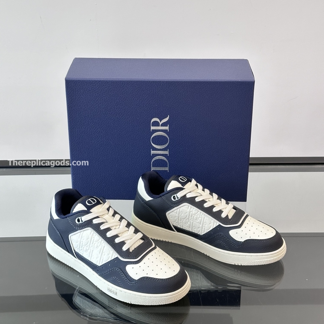 B27 UPTOWN LOW-TOP SNEAKERS NAVY BLUE AND WHITE GRAINED CALFSKIN WITH WHITE GRAVITY LEATHER - CD411