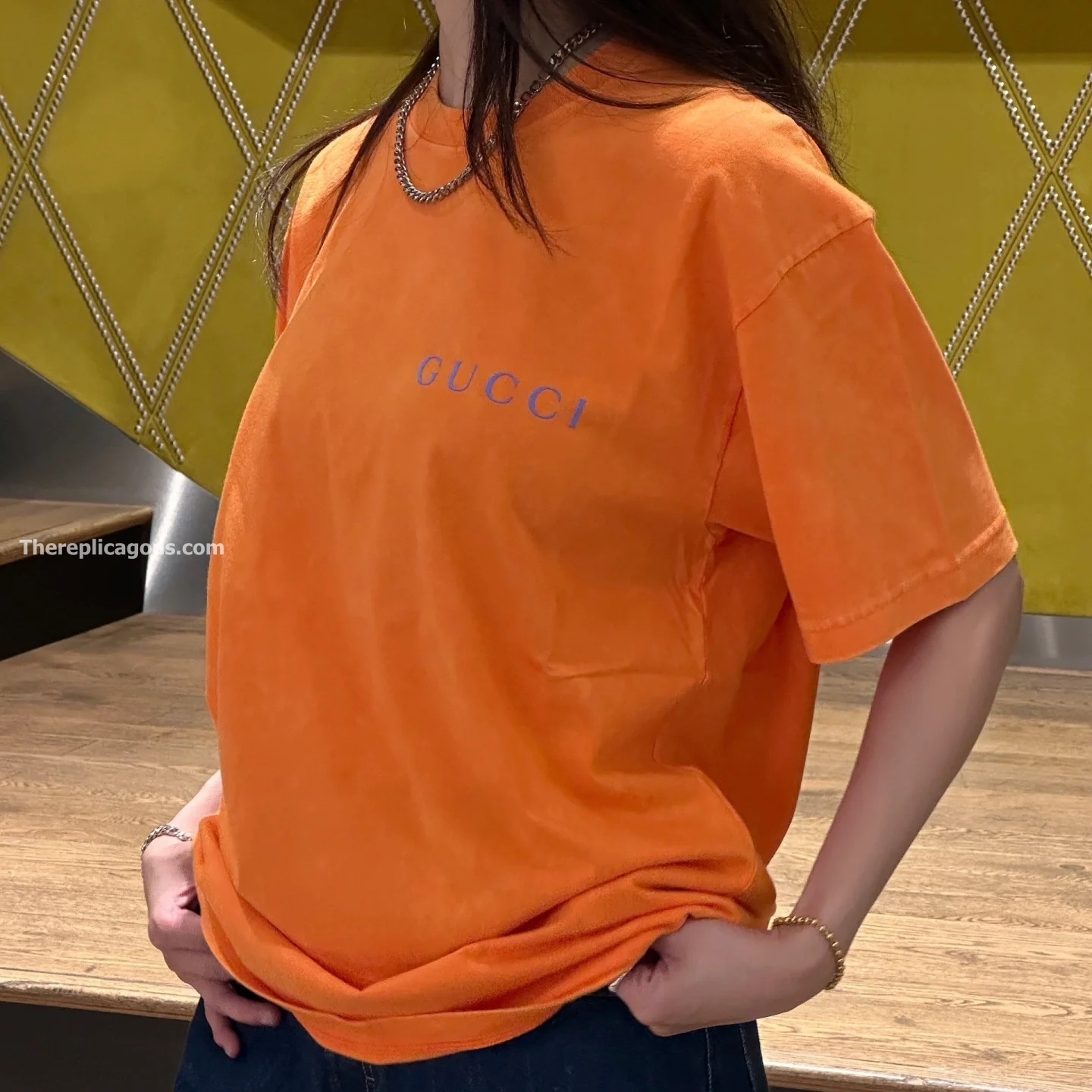 PRINTED COTTON JERSEY T-SHIRT IN ORANGE - TP610