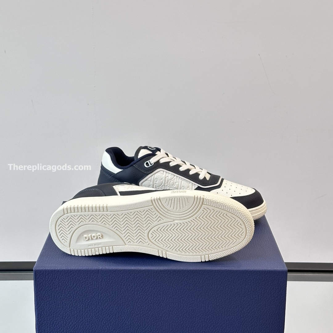 B27 UPTOWN LOW-TOP SNEAKERS NAVY BLUE AND WHITE GRAINED CALFSKIN WITH WHITE GRAVITY LEATHER - CD411