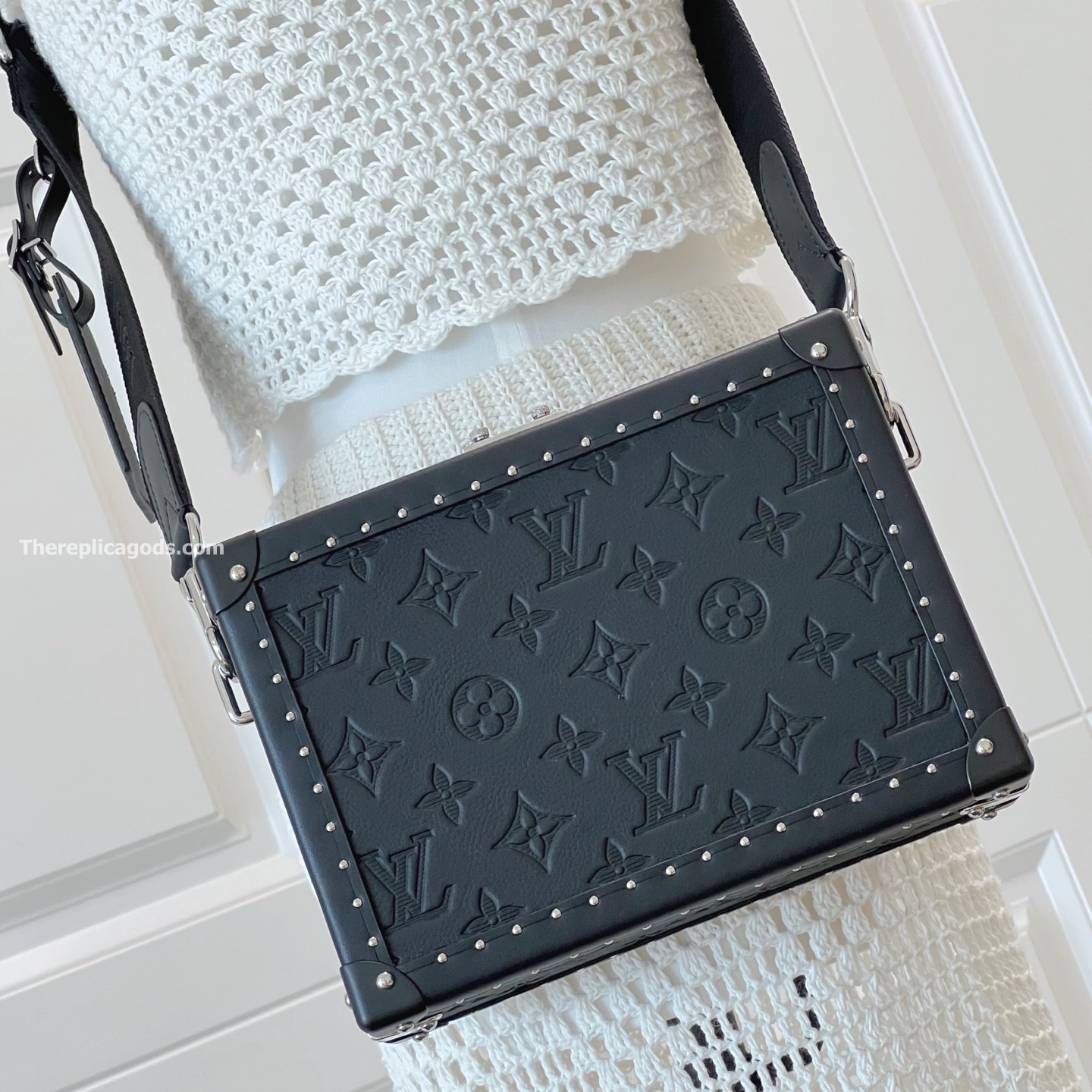 CLUTCH BOX BLACK MONOGRAM SHADOW COWHIDE LEATHER M12876