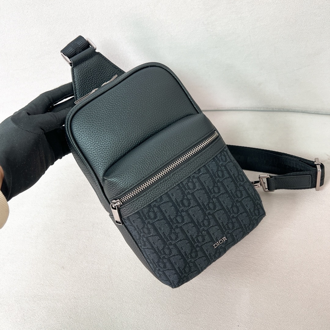 RIDER 2.0 SLING BAG BLACK OBLIQUE JACQUARD AND GRAINED CALFSKIN