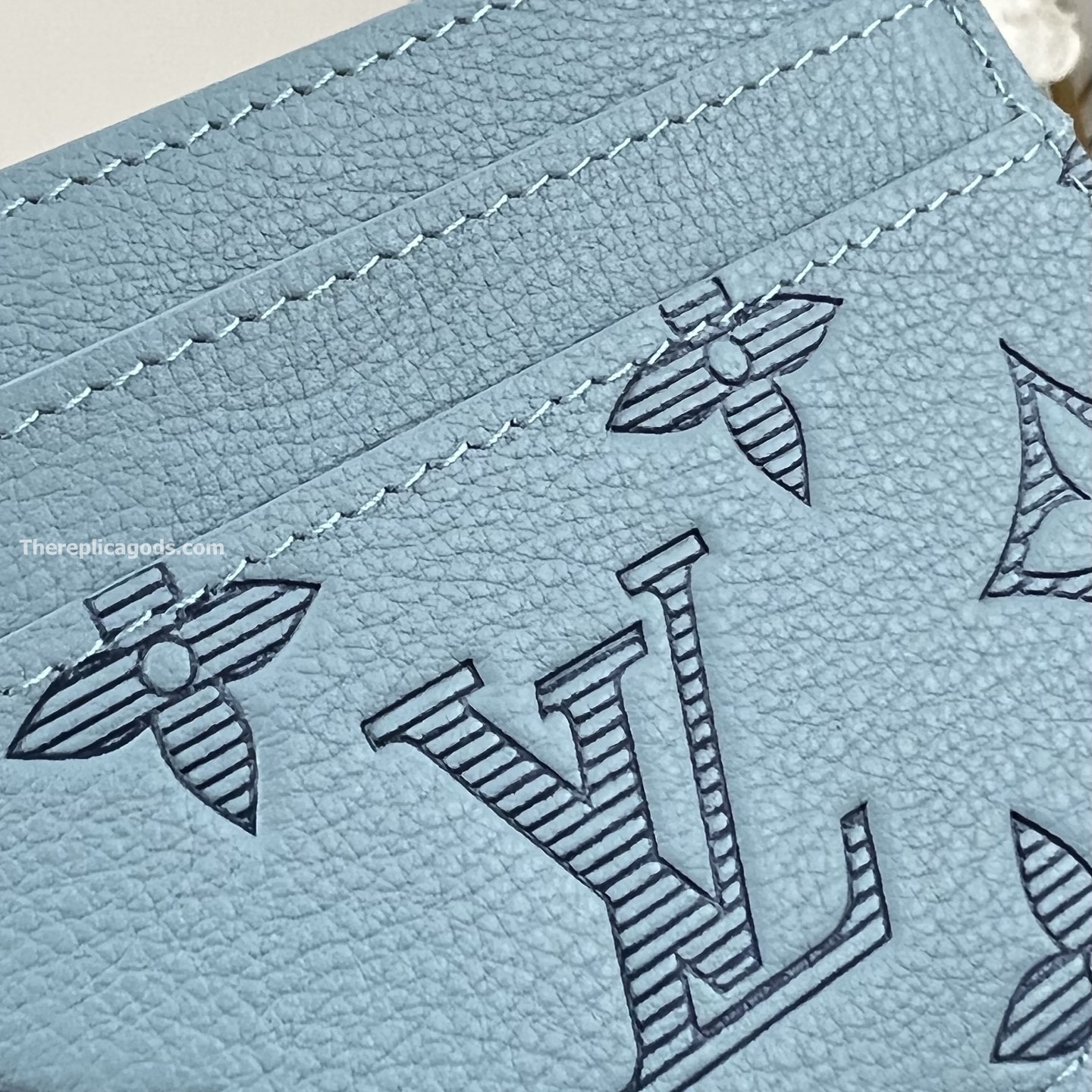 DOUBLE CARD HOLDER SKY BLUE MONOGRAM SHADOW CALF LEATHER M14791
