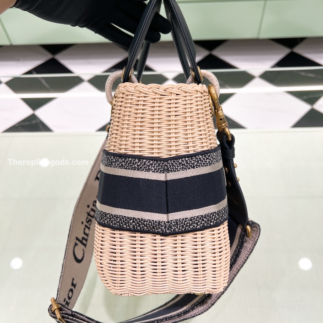 MEDIUM LADY BAG NATURAL WICKER OBLIQUE JACQUARD