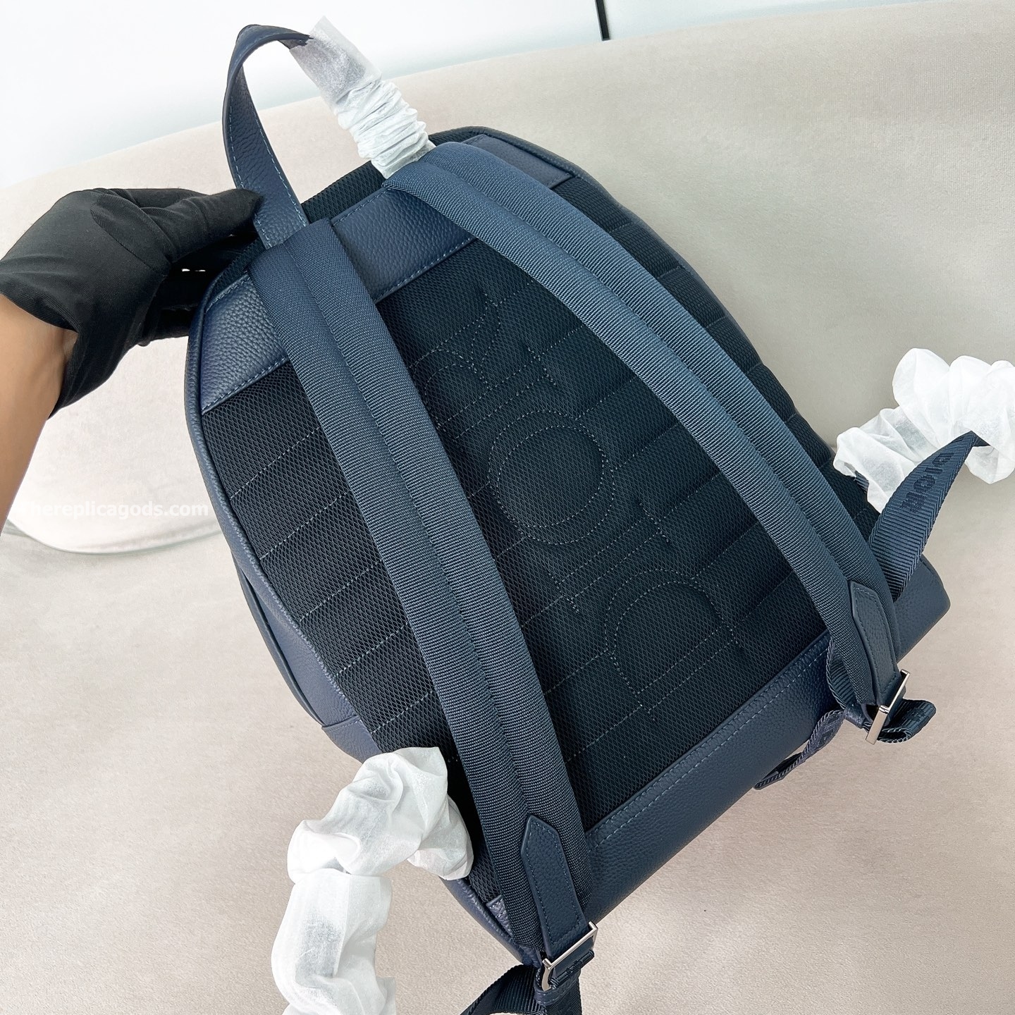 AND HYLTON NEL RIDER ZIPPED BACKPACK NAVY BLUE GRAINED