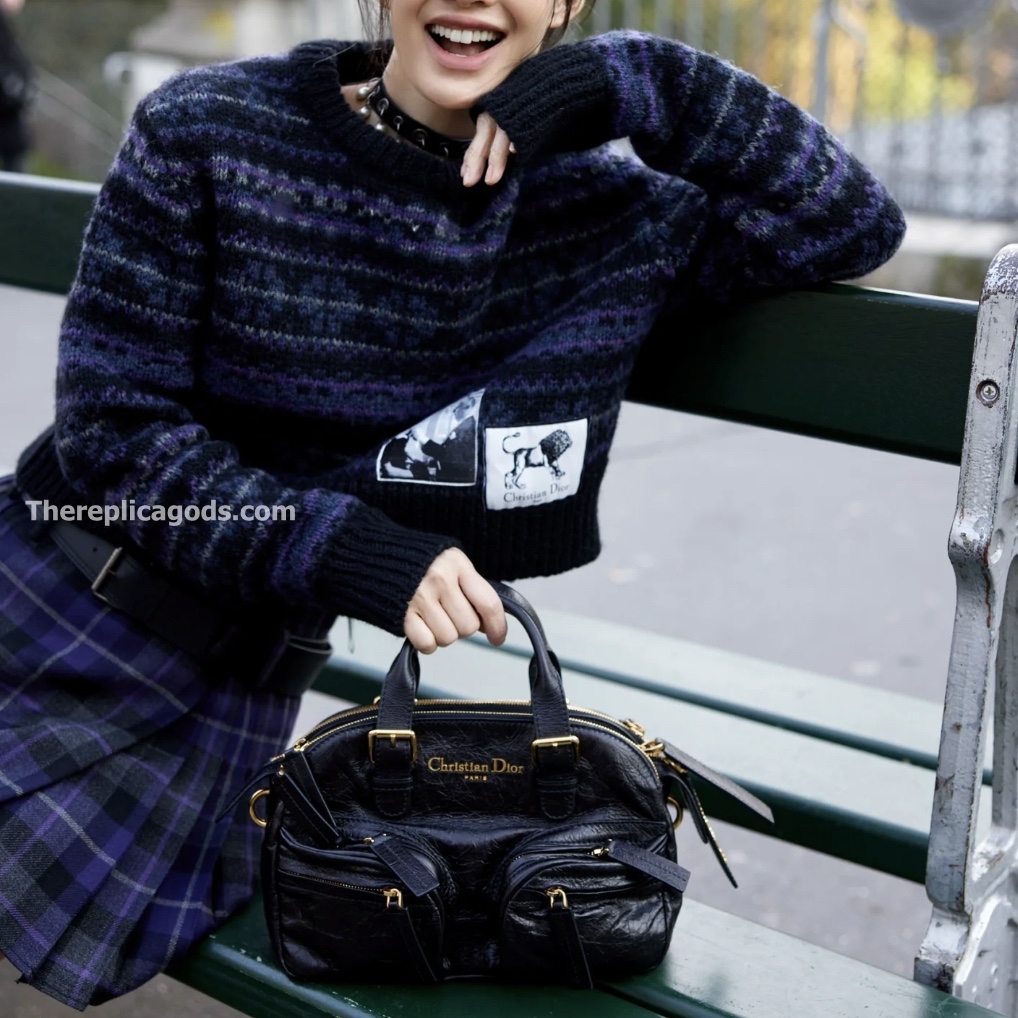 SMALL GRAND TOUR BOWLING BAG BLACK CRINKLED CALFSKIN