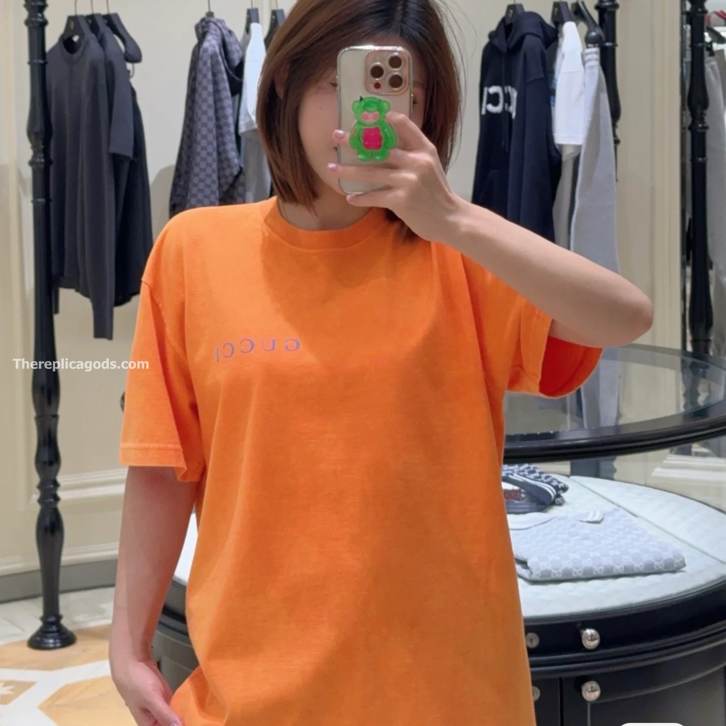 PRINTED COTTON JERSEY T-SHIRT IN ORANGE - TP610