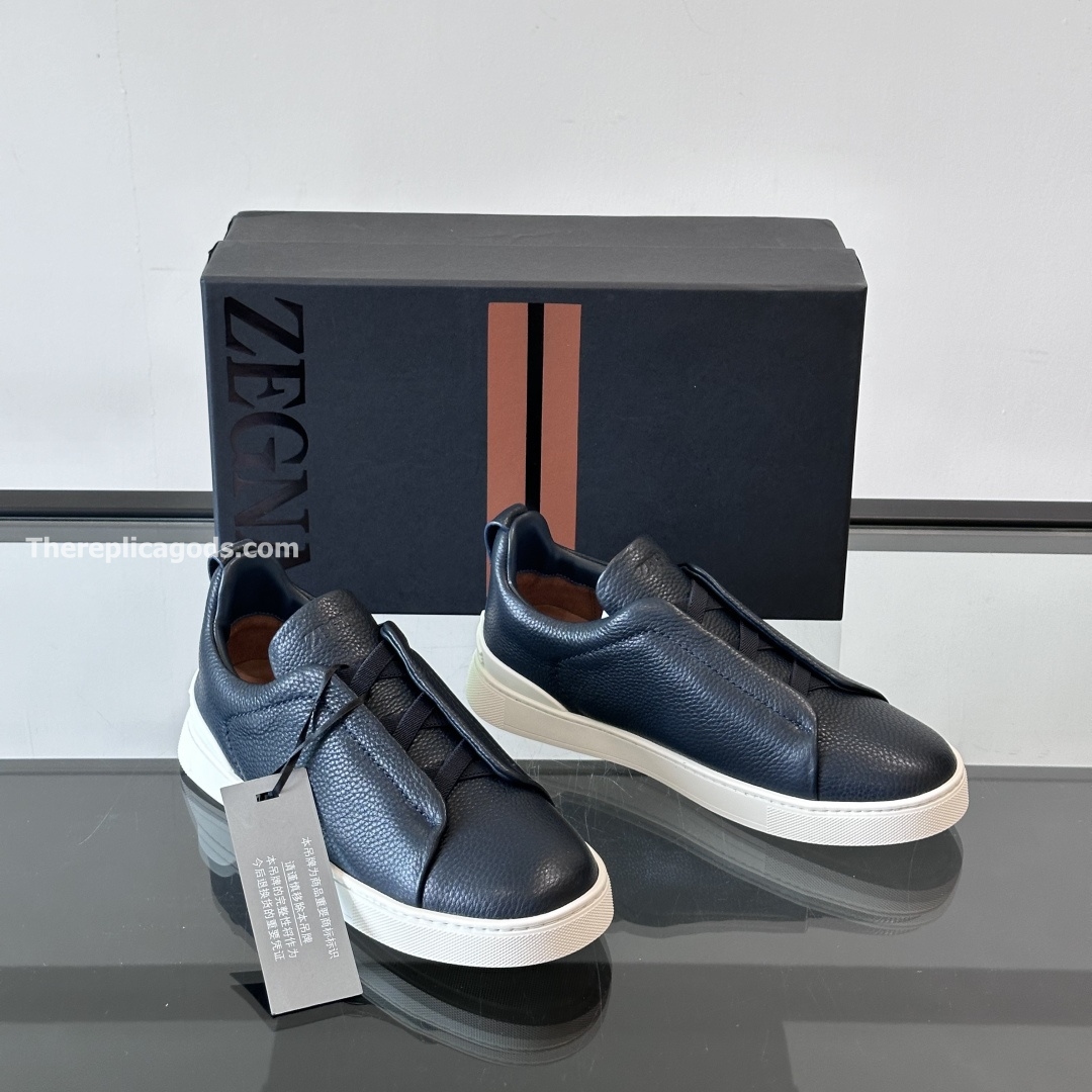 NAVY BLUE LEATHER TRIPLE STITCH SNEAKERS, photo 8