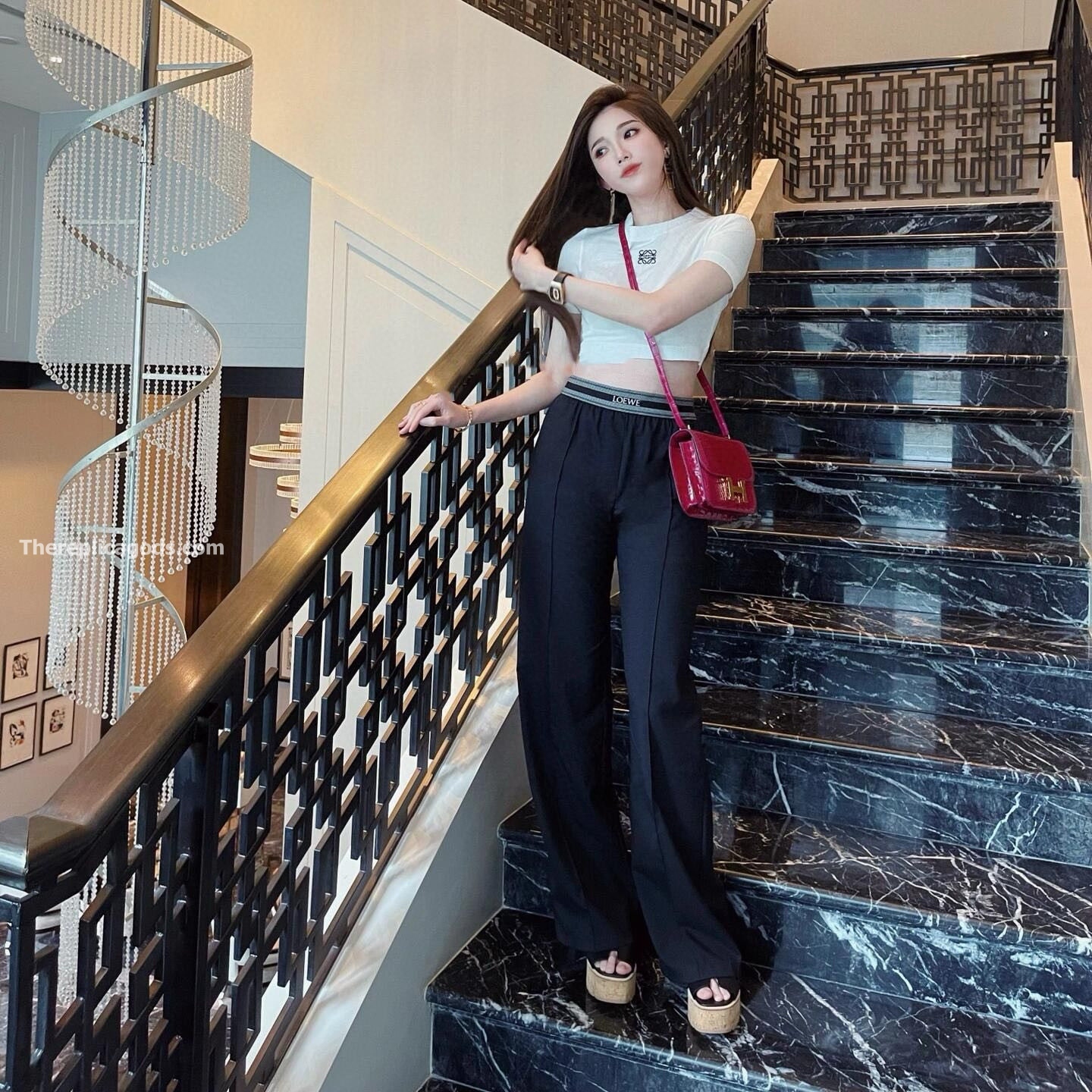 LOGO BANDED CROPPED TROUSERS IN BLACK - TP568