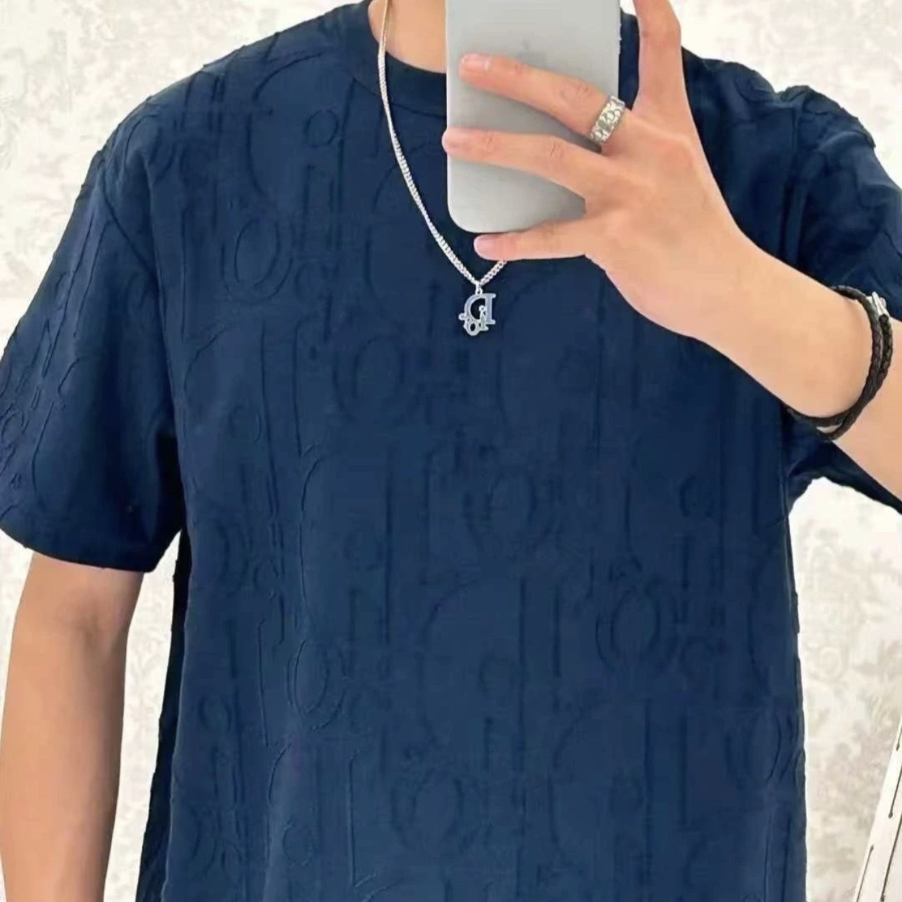 OBLIQUE T-SHIRT, RELAXED FIT DEEP BLUE COTTON JERSEY - TP571