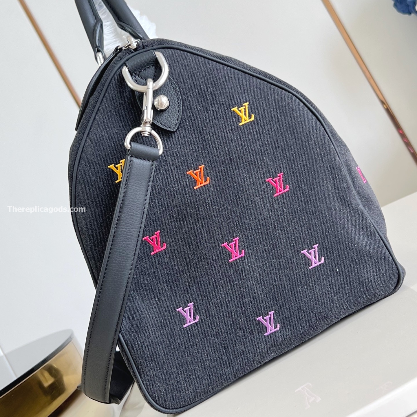 SPEEDY 40 BANDOULIERE GRADIENT ORANGE LV BLASON DENIM M14136