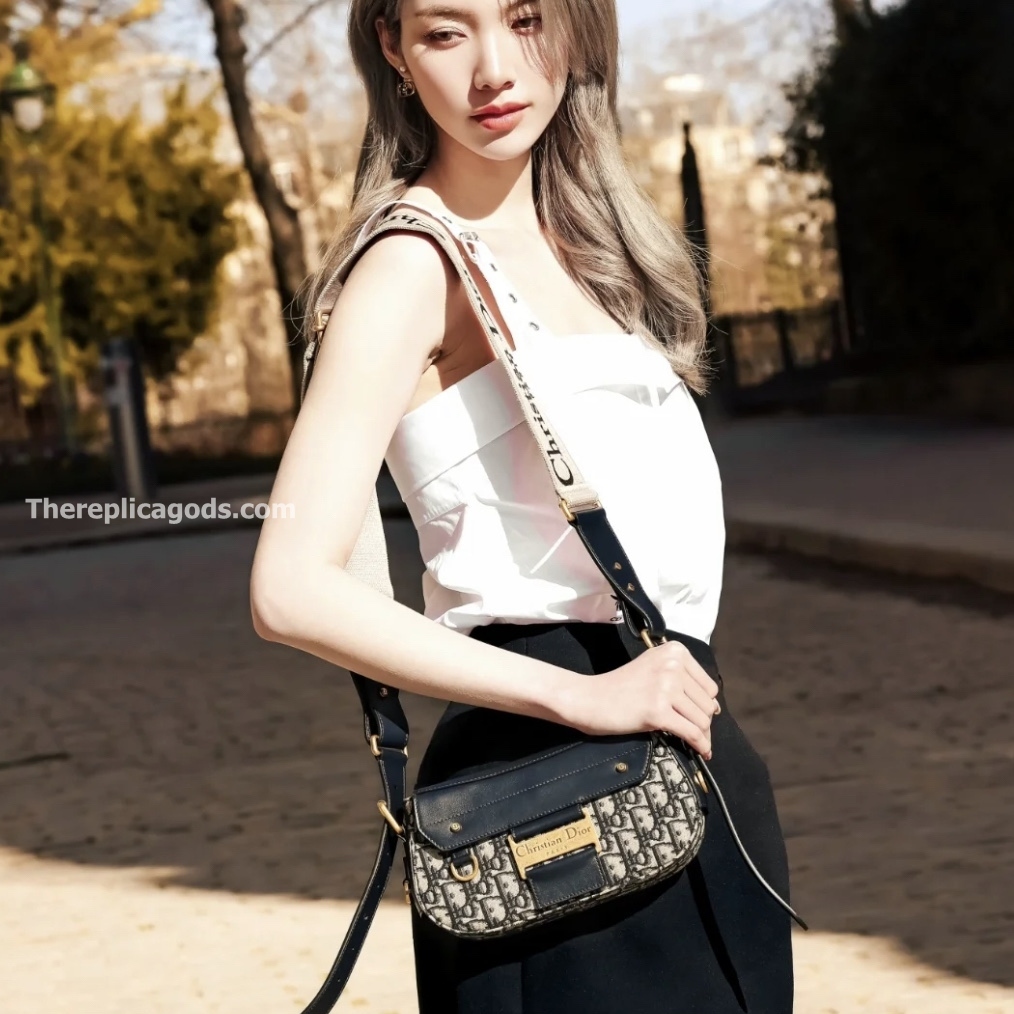 SMALL STREETCHIC BAG BLUE OBLIQUE JACQUARD AND SMOOTH CALFSKIN