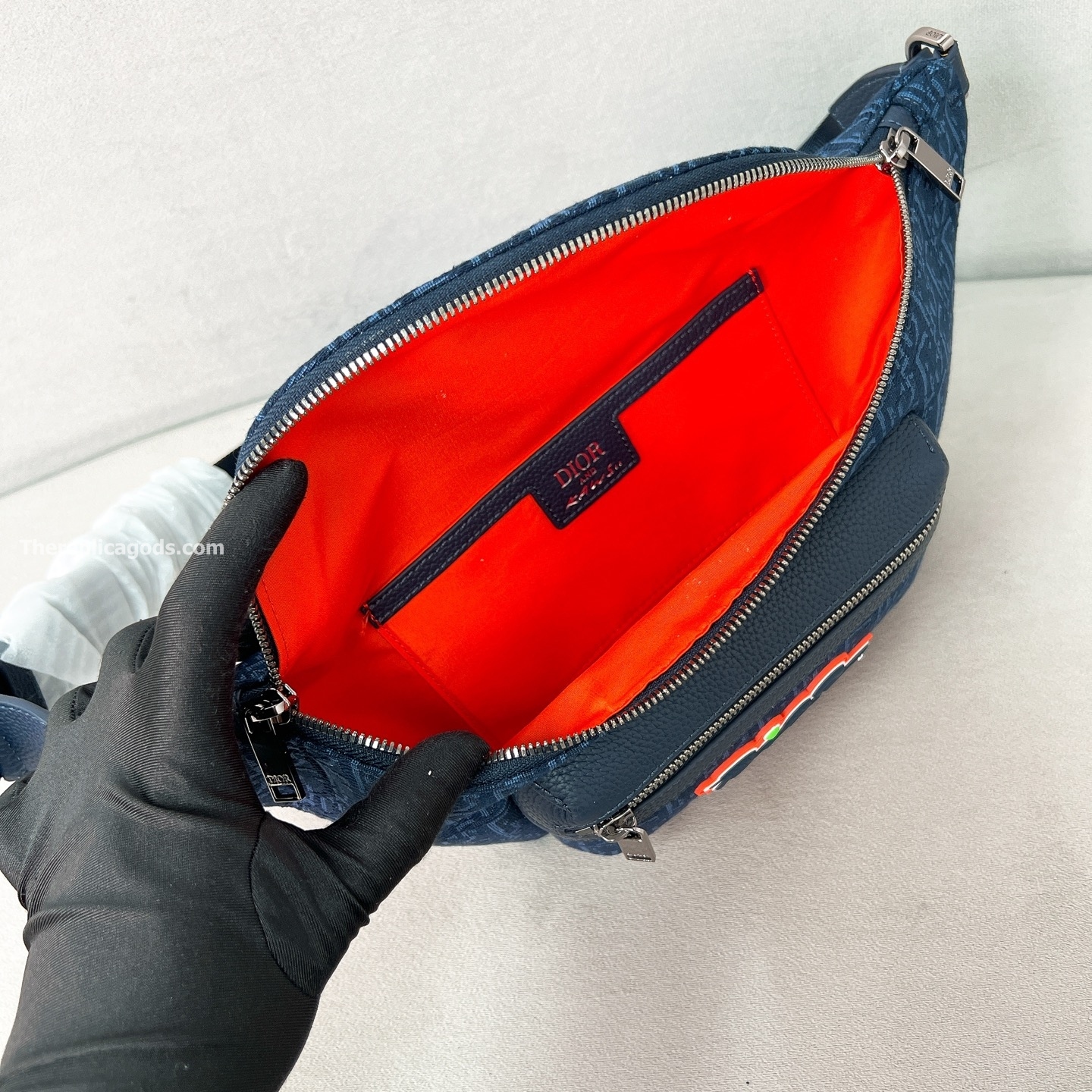 AND KAWS RIDER 2.0 BELT BAG NAVY BLUE OBLIQUE JACQUARD AND GRAINED CALFSKIN